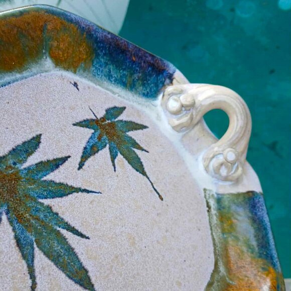 Randy Pearsall Handmade Stoneware Art Pottery Leaf Serving Platter - Picture 6 of 9